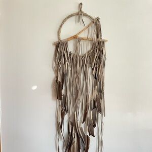 Boho dreamcatcher real leather and feathers and crystal - Large
